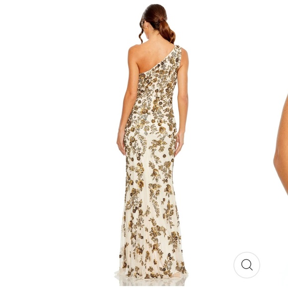 Mac Duggal Floral Beaded One Shoulder Gown 5955 Champagne Gold NWT - Picture 2 of 11